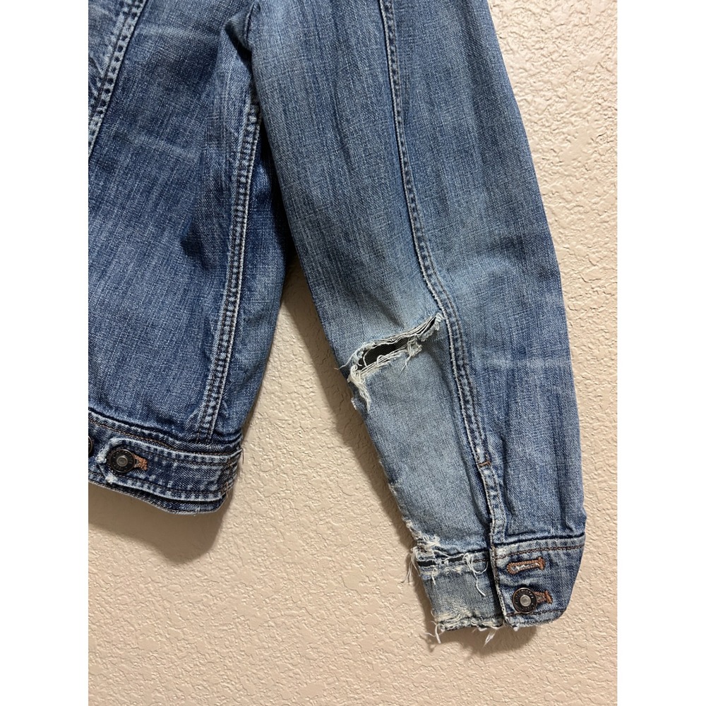 Coldwater Creek 16 Distressed Embroidered Denim Jacket Blue Sequin Boho Trucker - Picture 13 of 15